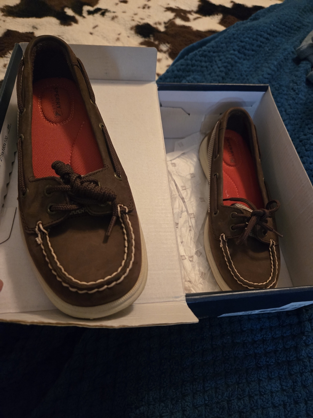 Sperry Brown Leather Boat Shoes with Red Insoles
